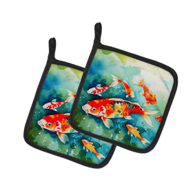 Nautical Collection Pair of Pot Holders (Design: Koi Fish 2796, size: 7.5HX7.5W)