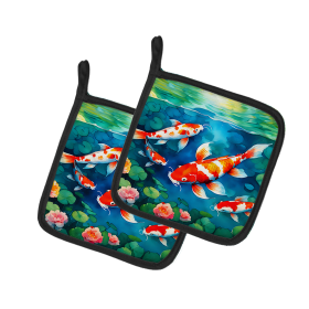 Nautical Collection Pair of Pot Holders (Design: Koi Fish 2797, size: 7.5HX7.5W)