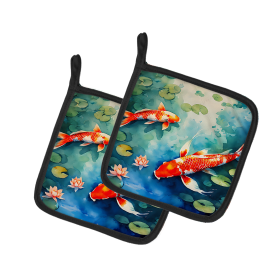 Nautical Collection Pair of Pot Holders (Design: Koi Fish 2798, size: 7.5HX7.5W)