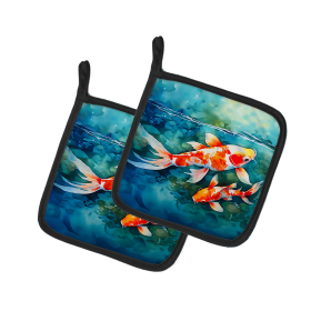 Nautical Collection Pair of Pot Holders (Design: Koi Fish 2799, size: 7.5HX7.5W)