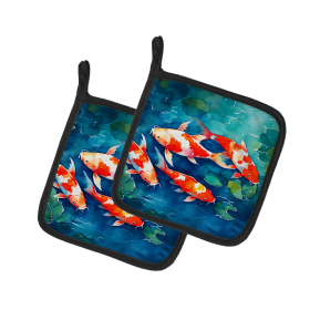 Nautical Collection Pair of Pot Holders (Design: Koi Fish 2800, size: 7.5HX7.5W)