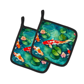 Nautical Collection Pair of Pot Holders (Design: Koi Fish 2801, size: 7.5HX7.5W)