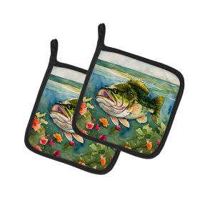 Nautical Collection Pair of Pot Holders (Design: Largemouth Bass 2802, size: 7.5HX7.5W)