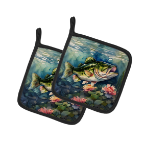 Nautical Collection Pair of Pot Holders (Design: Largemouth Bass 2803, size: 7.5HX7.5W)