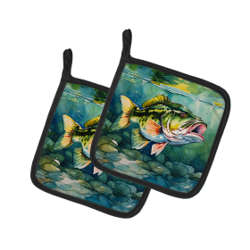 Nautical Collection Pair of Pot Holders (Design: Largemouth Bass 2804, size: 7.5HX7.5W)