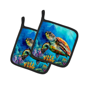 Nautical Collection Pair of Pot Holders (Design: Loggerhead Sea Turtle 2805, size: 7.5HX7.5W)