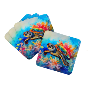 Nautical Collection Foam Coasters (Dog Breed: Loggerhead Sea Turtle 2807, size: 3.5)