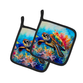 Nautical Collection Pair of Pot Holders (Design: Loggerhead Sea Turtle 2807, size: 7.5HX7.5W)