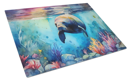 Nautical Collection Glass Cutting Board (Dog Breed: Manatee 2810, size: large)