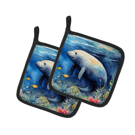 Nautical Collection Pair of Pot Holders (Design: Manatee 2811, size: 7.5HX7.5W)