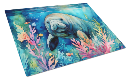 Nautical Collection Glass Cutting Board (Dog Breed: Manatee 2812, size: large)