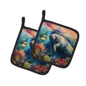 Nautical Collection Pair of Pot Holders (Design: Manatee 2813, size: 7.5HX7.5W)