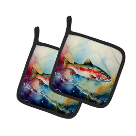 Nautical Collection Pair of Pot Holders (Design: Rainbow Trout 2815, size: 7.5HX7.5W)