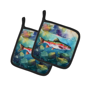 Nautical Collection Pair of Pot Holders (Design: Rainbow Trout 2816, size: 7.5HX7.5W)