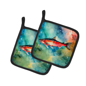 Nautical Collection Pair of Pot Holders (Design: Salmon 2817, size: 7.5HX7.5W)