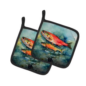 Nautical Collection Pair of Pot Holders (Design: Salmon 2818, size: 7.5HX7.5W)