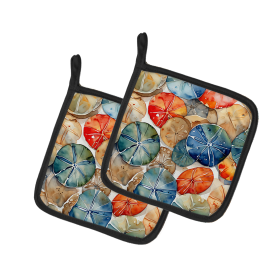 Nautical Collection Pair of Pot Holders (Design: Sand Dollars 2820, size: 7.5HX7.5W)