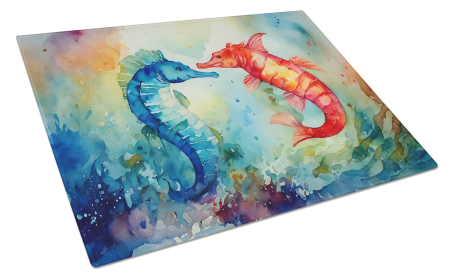 Nautical Collection Glass Cutting Board (Dog Breed: Seahorses 2822, size: large)