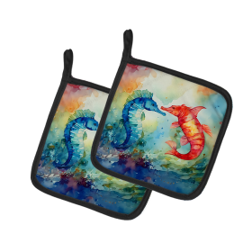 Nautical Collection Pair of Pot Holders (Design: Seahorses 2822, size: 7.5HX7.5W)