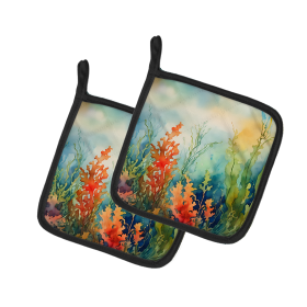 Nautical Collection Pair of Pot Holders (Design: Seaweed 2823, size: 7.5HX7.5W)
