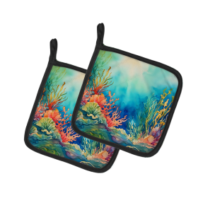 Nautical Collection Pair of Pot Holders (Design: Seaweed 2824, size: 7.5HX7.5W)