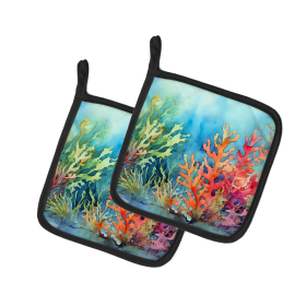 Nautical Collection Pair of Pot Holders (Design: Seaweed 2825, size: 7.5HX7.5W)