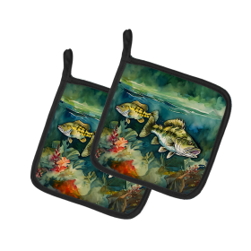 Nautical Collection Pair of Pot Holders (Design: Smallmouth Bass 2826, size: 7.5HX7.5W)