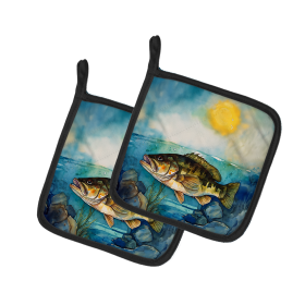 Nautical Collection Pair of Pot Holders (Design: Smallmouth Bass 2827, size: 7.5HX7.5W)
