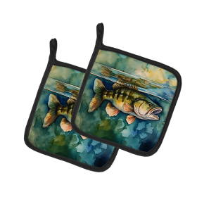 Nautical Collection Pair of Pot Holders (Design: Smallmouth Bass 2828, size: 7.5HX7.5W)