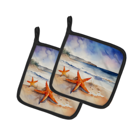 Nautical Collection Pair of Pot Holders (Design: Starfish 2829, size: 7.5HX7.5W)