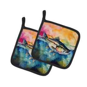 Nautical Collection Pair of Pot Holders (Design: Striped Bass 2834, size: 7.5HX7.5W)