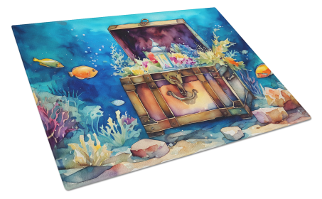 Nautical Collection Glass Cutting Board (Dog Breed: Treasure Chest 2835, size: large)