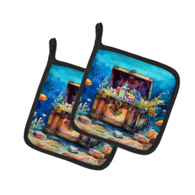 Nautical Collection Pair of Pot Holders (Design: Treasure Chest 2835, size: 7.5HX7.5W)