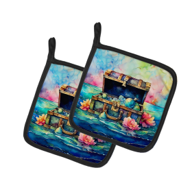 Nautical Collection Pair of Pot Holders (Design: Treasure Chest 2836, size: 7.5HX7.5W)