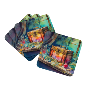 Nautical Collection Foam Coasters (Dog Breed: Treasure Chest 2837, size: 3.5)