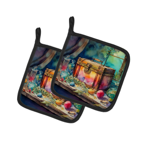 Nautical Collection Pair of Pot Holders (Design: Treasure Chest 2837, size: 7.5HX7.5W)