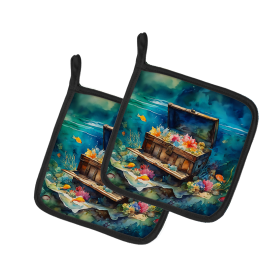 Nautical Collection Pair of Pot Holders (Design: Treasure Chest 2838, size: 7.5HX7.5W)