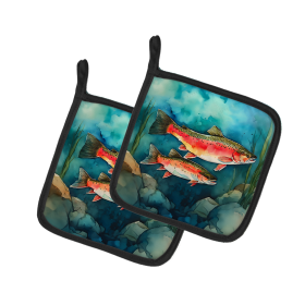 Nautical Collection Pair of Pot Holders (Design: Trout 2839, size: 7.5HX7.5W)
