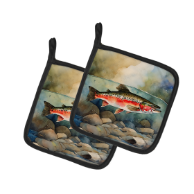 Nautical Collection Pair of Pot Holders (Design: Trout 2840, size: 7.5HX7.5W)