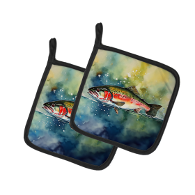 Nautical Collection Pair of Pot Holders (Design: Trout 2841, size: 7.5HX7.5W)