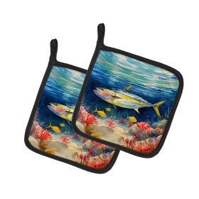Nautical Collection Pair of Pot Holders (Design: Yellowfin Tuna 2842, size: 7.5HX7.5W)