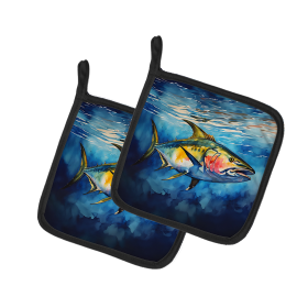 Nautical Collection Pair of Pot Holders (Design: Yellowfin Tuna 2844, size: 7.5HX7.5W)