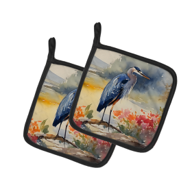 Nautical Collection Pair of Pot Holders (Design: Blue Heron 2845, size: 7.5HX7.5W)