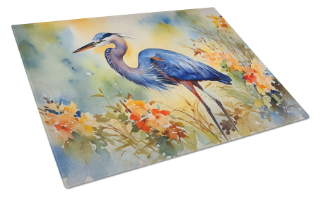 Nautical Collection Glass Cutting Board (Dog Breed: Blue Heron 2846, size: large)