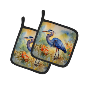 Nautical Collection Pair of Pot Holders (Design: Blue Heron 2846, size: 7.5HX7.5W)