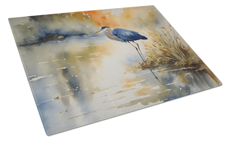 Nautical Collection Glass Cutting Board (Dog Breed: Blue Heron 2847, size: large)