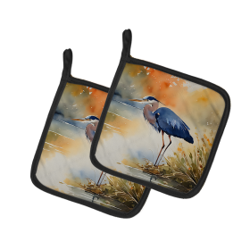 Nautical Collection Pair of Pot Holders (Design: Blue Heron 2847, size: 7.5HX7.5W)