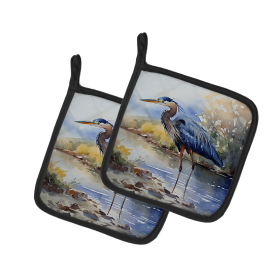 Nautical Collection Pair of Pot Holders (Design: Blue Heron 2848, size: 7.5HX7.5W)