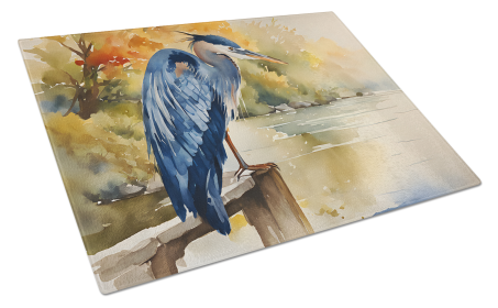 Nautical Collection Glass Cutting Board (Dog Breed: Blue Heron 2849, size: large)