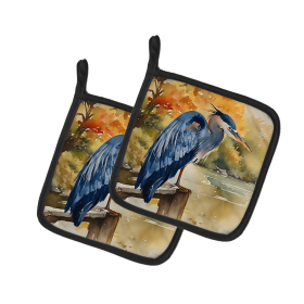 Nautical Collection Pair of Pot Holders (Design: Blue Heron 2849, size: 7.5HX7.5W)